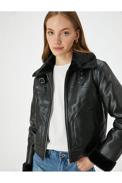 Koton Μπουφάν Biker με δερμάτινη αγκράφα και βελούδινες τσέπες