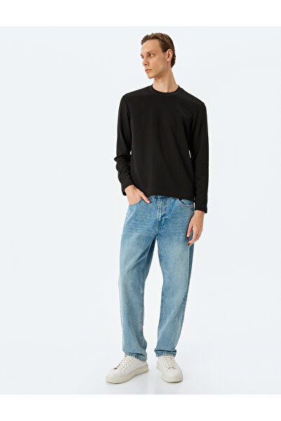 Koton Βασικό φούτερ με λαιμόκοψη με μακρυμάνικο βαμβακερό μείγμα με λεπτομέρεια ραφής