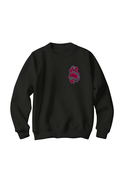 Zec Style Women's 3 Thread Raised Sweatshirt Pink Snake Oversize Sweatshirt