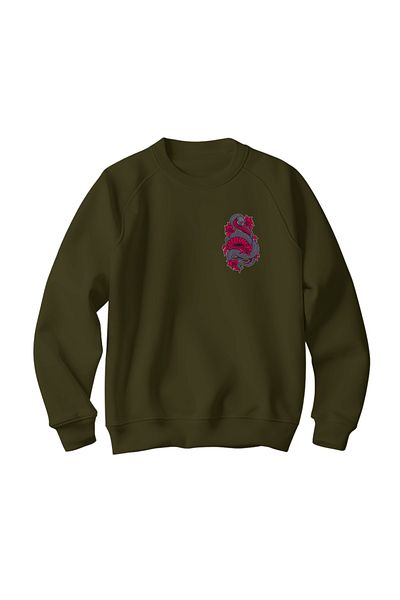 Zec Style Women's 3 Thread Raised Sweatshirt Pink Snake Oversize Sweatshirt