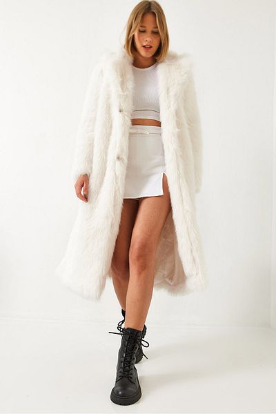 Bianco Lucci Women's Long Fur Lined Coat 2614 60261064