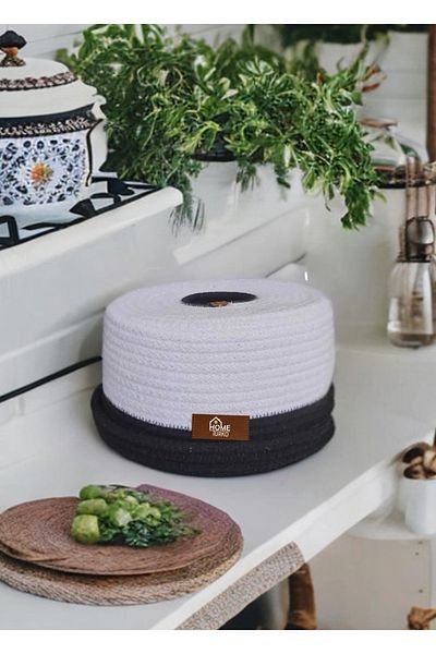 HomeTurko BOHO Design - Suport rotund pentru șervețele din iută, cutie de șervețele din paie, articole de birou pentru acasă