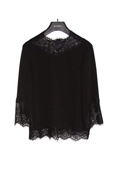 Escada Dantel Detaylı Uzun Kol Siyah İpek Bluz