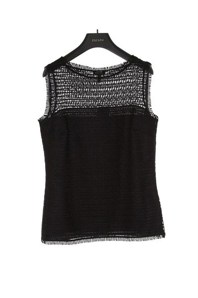 Escada Openwork Detailed Sleeveless Round Neck Black Blouse