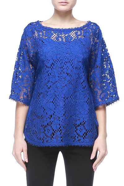 Escada Lace Collar Loose Cut Half Sleeve Cotton Blouse