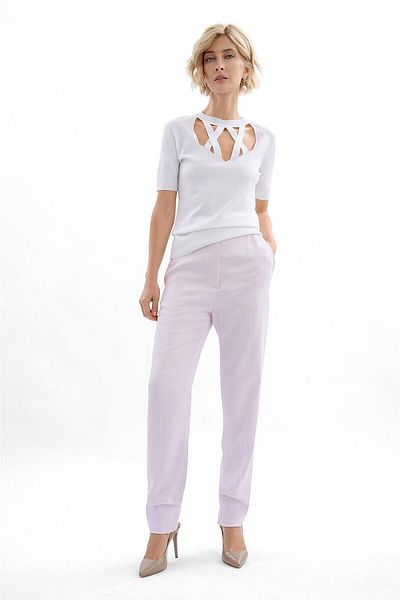 Escada Lattice Neck Short Sleeve Viscose Blouse