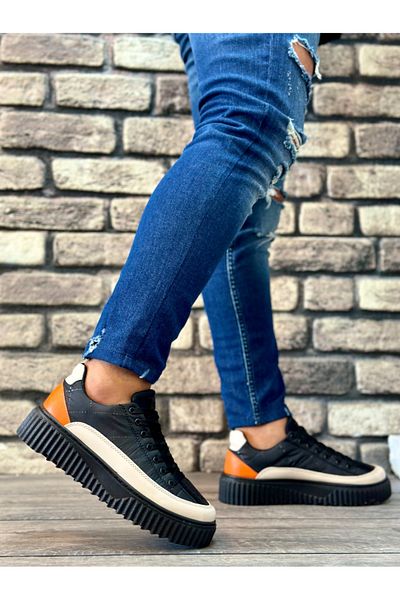 BOA BA0801 BOA High Sole Black Parachute Fabric Orange Skin Detailed Men's Shoes