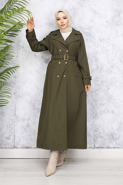 benguen 4951 Trench Hijab Kaki cu centură model