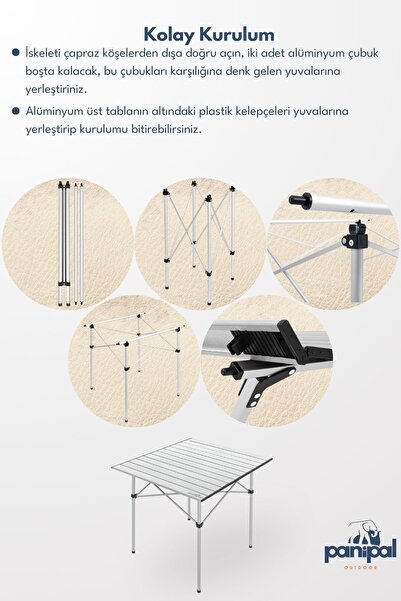Panipal Outdoor Alüminyum, Katlanabilir Kamp ve Piknik Masası, Omuz Askılı Taşıma Çantasıyla XL