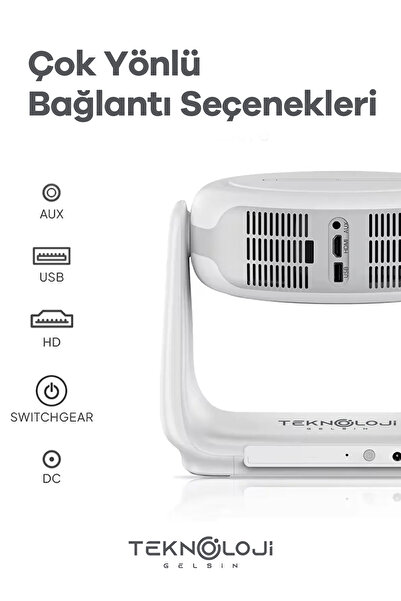 Teknoloji Gelsin Taşınabilir Powerbankli 4K Destekli 1080P Bluetooth Android Işıklı Sistemli Sinema ProjeksiyonCihazı