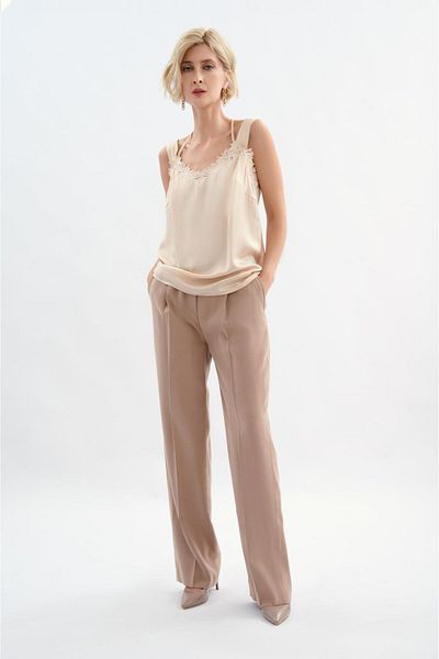 Escada Lace Neck Silk Blouse with Neck Strap Detail