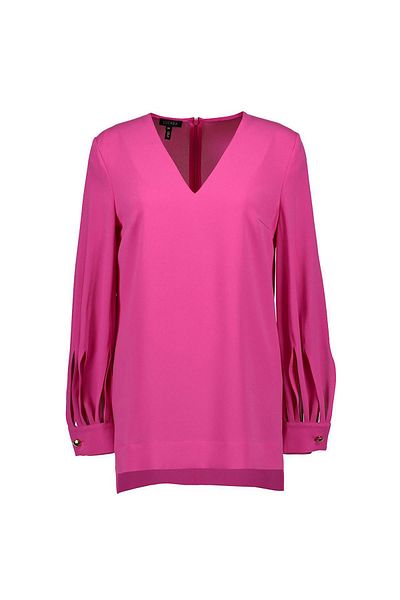 Escada V Neck Cuff Sleeve Long Back Blouse