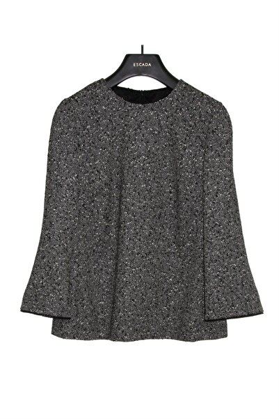 Escada Kırçıllı Yuvarlak Yaka Uzun Kol Gri Yünlü Bluz