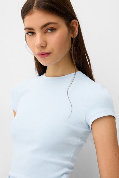 VODENS Dark Light Blue Crew Neck Basic Ultra Soft 100% Cotton Short Sleeve Body