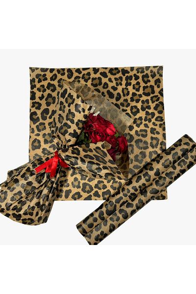 weloveis ''Leopard'' Printed 55X55Cm Luxury Virgir Kraft Paper - 10 Sheets Flower Bouquet