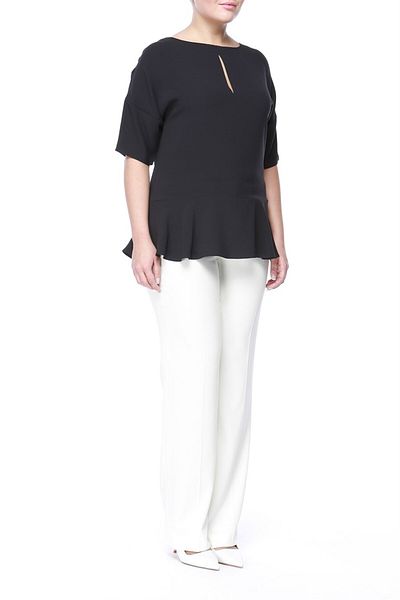 Escada Flywheel Detailed Drop Collar Half Sleeve Black Blouse