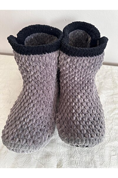 MERUT STYLE HAYATINI RENKLENDİR El örgüsü kadife ip gri  ev botu panduf