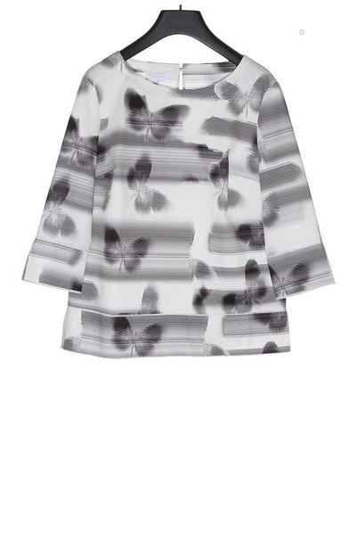 Escada Butterfly Patterned Half Sleeve Cotton Blouse