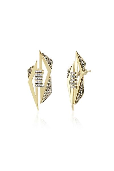 illys حلق على شكل مثلث بلونين مع تفاصيل حجر الزركون الذهبي