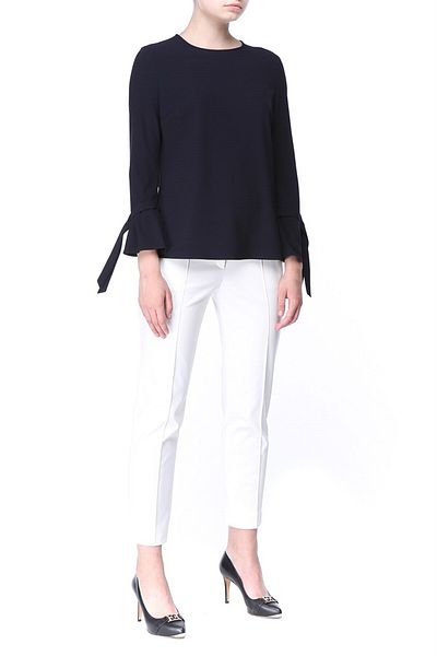 Escada Sleeve Tied Round Neck Zippered Black Blouse