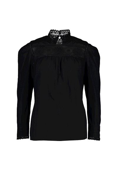Escada Lace Embroidered Stand Collar Long Sleeve Cotton Blouse
