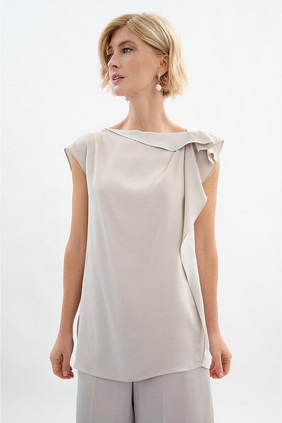 Escada Asymmetrical Ruffled Neck Tank Top