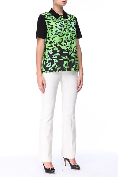 Escada Green Silk Blouse with Polo Neck Buttons