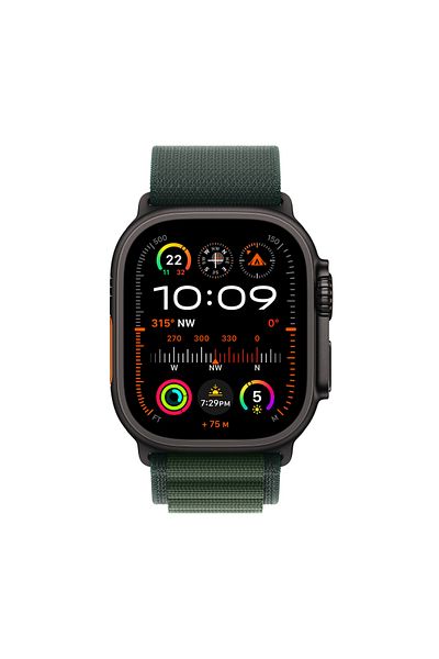 Apple Watch Ultra 2 GPS + Cellular 49mm Black Titanium Case with Dark Green Alpine Loop - Medium