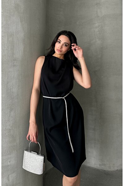 Serica Moda Rochie cu guler din dantelă cu detaliu cu strasuri