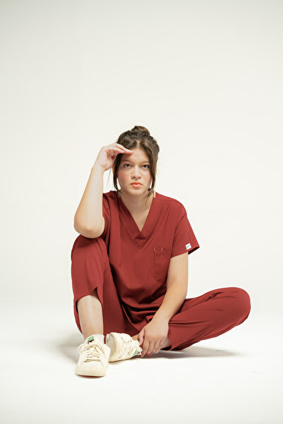 BOSKAMİ MEDİKAL Core Flex Unisex Brick Color Lycra Doctor and Nurse Uniform - Scrubs