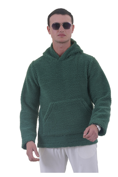 Exve Exclusive Зелений плюшевий з хутром зимовий капюшон з бавовняним лікрам зимовий нормальний фіт худі світшот