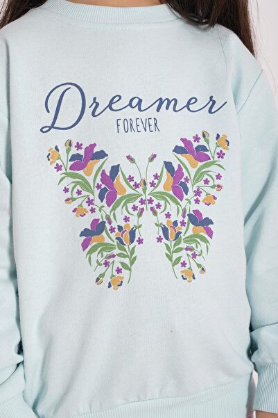 zepkids Dreamer Butterfly Printed Mint - Indigo Color Girls Tracksuit Set