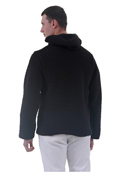 Exve Exclusive Black Plush Fur Winter Hooded Cotton Lycra Winter Regular Fit Hoodie Sweatshirt