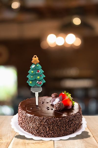 PASTRY PLANET Декоративна силиконова коледна украса за торта - 1 брой, елха (ключодържател)