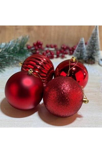 Parti Dükkanım Christmas Tree Ornament Red 4 Pieces 10 cm