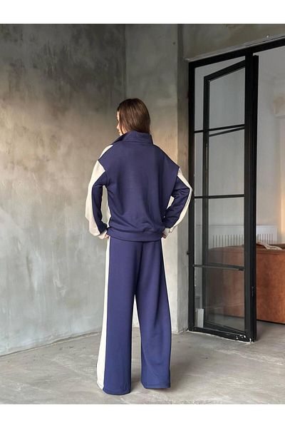 MevaMoss Pallazo Tracksuit Double Set Navy Blue