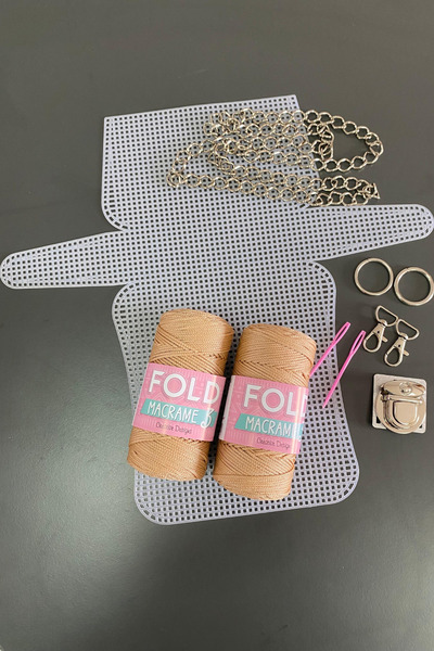 FOLD 33x18cm Set de pungi din pânză din plastic din poliester macrame nr.3 de culoare cafea cu lapte