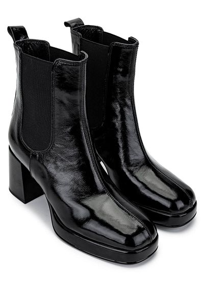 Tamer Tanca Women's Genuine Leather Black Patent Leather Heeled Boots