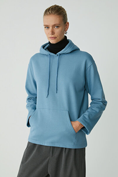 ETHIQUET Piper Γυναικεία Fleece Inside Soft Comfort Fit Μπλε φούτερ με κουκούλα καγκουρό