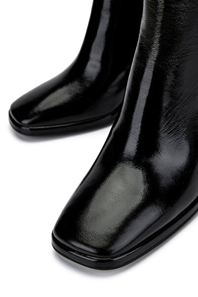 Tamer Tanca Kadın Hakiki Deri Siyah Rugan Topuklu Bot