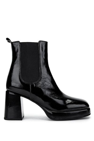 Tamer Tanca Women's Genuine Leather Black Patent Leather Heeled Boots