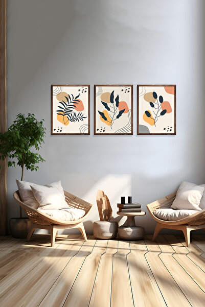 wudie Pictură decorativă din 3 piese, cu cadru din lemn, pictură abstractă, p...