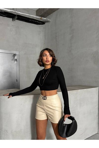 prova Leather Shorts with Buckle Detail Misssr24444