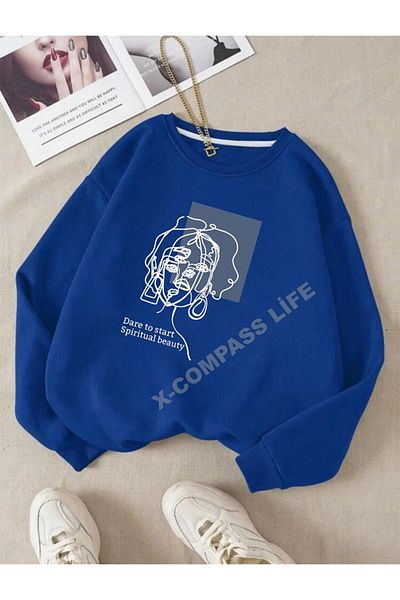 x-compass life Hanorac unisex cu gât crew pentru femei și fete - imprimat pe față