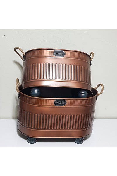 KOCHER Metal Şömine Odun Kovası bakır eskitme Ikili Set 2025/55as48as