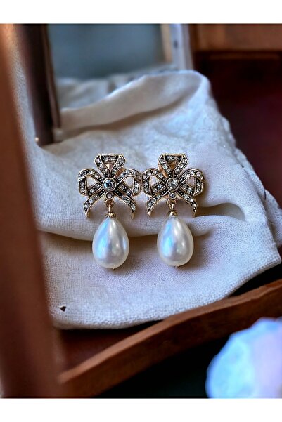 FAYRA ACCESSORIES Zirkon Taşlı Fiyonk Figür Mayorka İnci Küpe