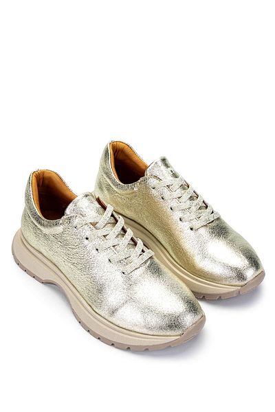 Tamer Tanca Women's Genuine Leather Gold Patent Leather Sneakers & Sports Shoes