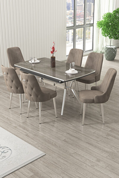 Canisa Nis Serisi 89x150 Açılabilir Lak Panel Antrasit İroni Krom Ayak Masa T...