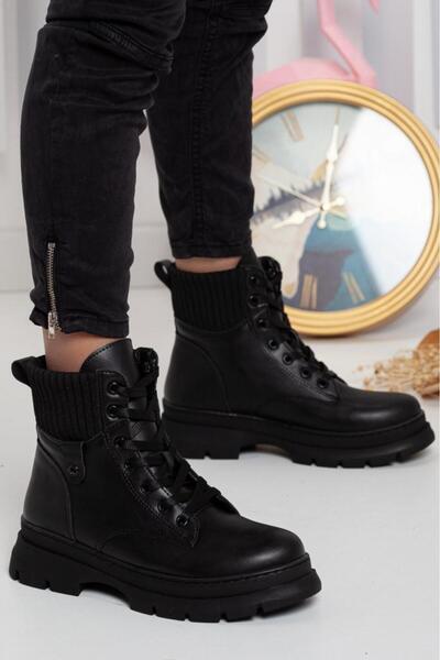 CZ London Kadın Kumaş Detaylı Günlük Bot Kalın Taban Tam Kalıp Tırtık Taban Bot