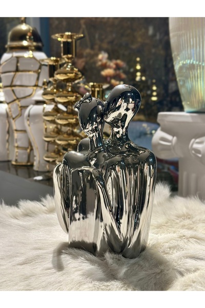 OBJE 26 CM SERAMİK ÇİFT OBJE GÜMÜŞ